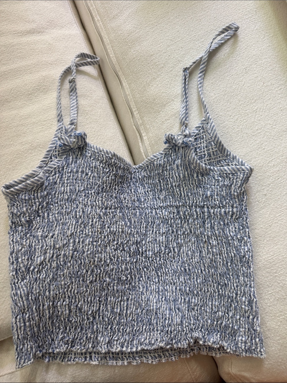 Brandy Melville Smocked Blue and White Spaghetti Strap Tank Top